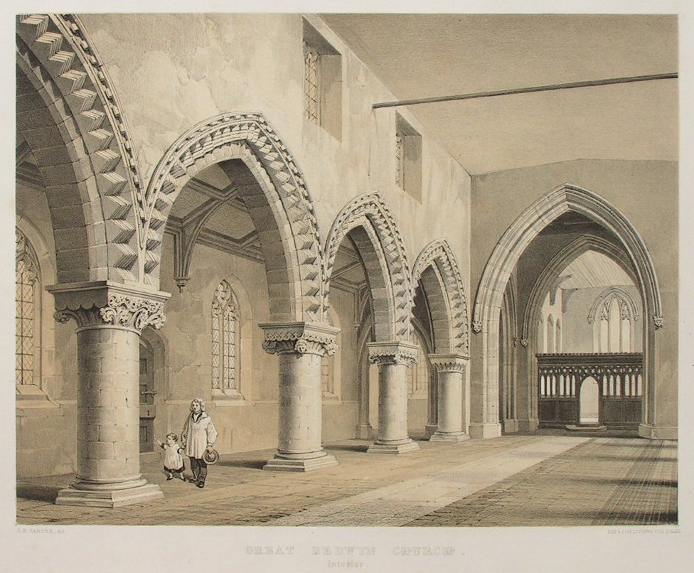Lithograph - Great Bedwyn Church Interior